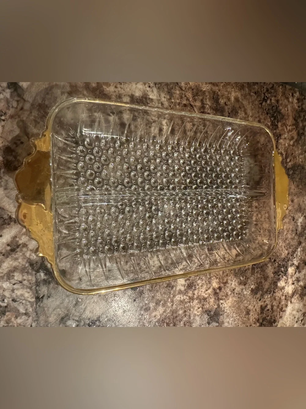 Vintage Anchor Hocking relish dish featuring the Hobnail and Ray pattern